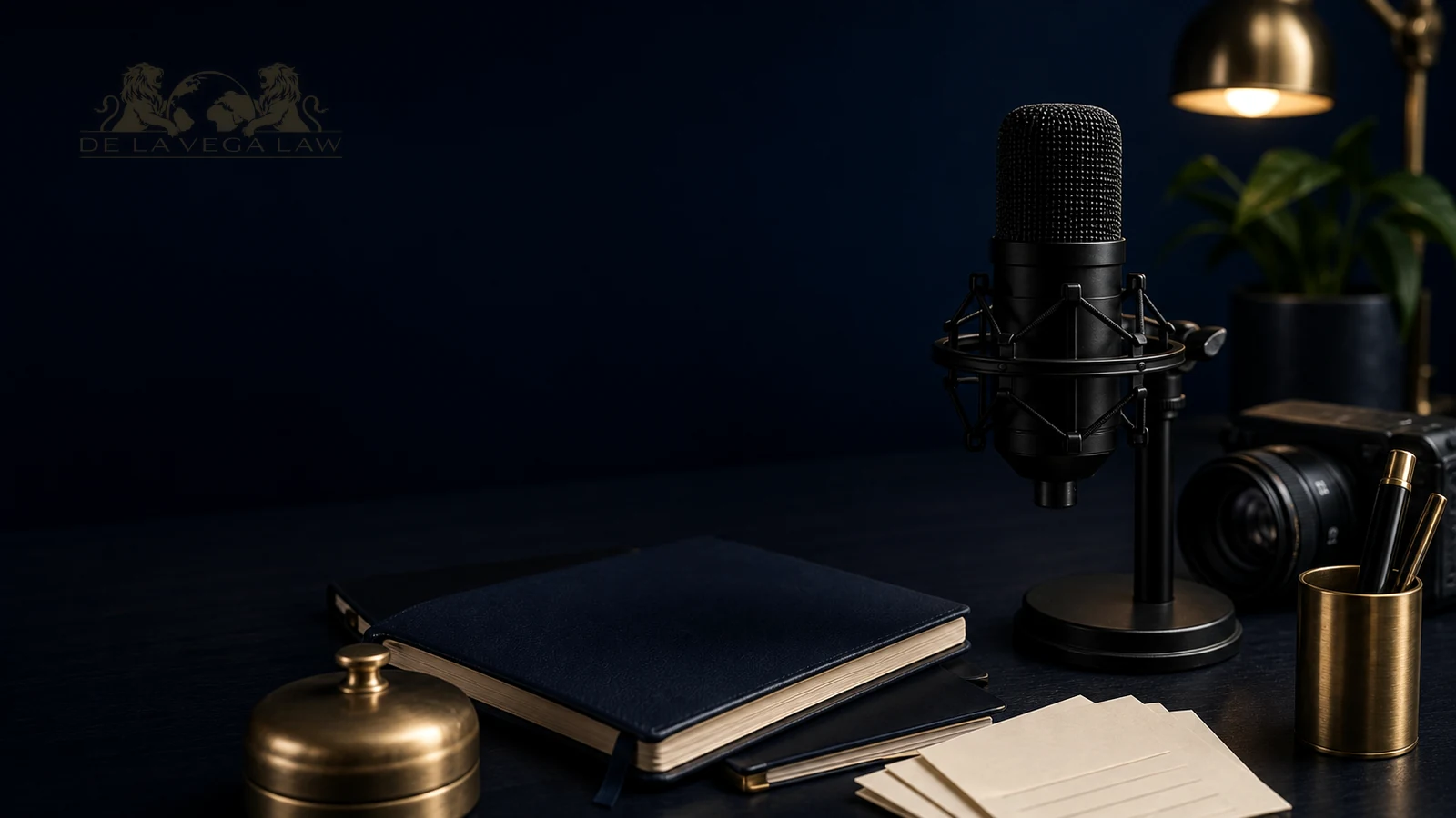 Elegant recording studio with microphone and camera for immigration content